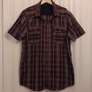COMUNE Checkered Front Pocker Casual Short Sleeve Shirt Mens SZ XL